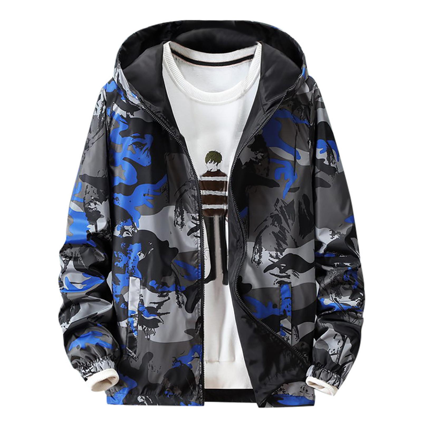

Mens Casual Camouflage Printing Plus Size Hoodie Two-sided Wear Thin Coat L синій