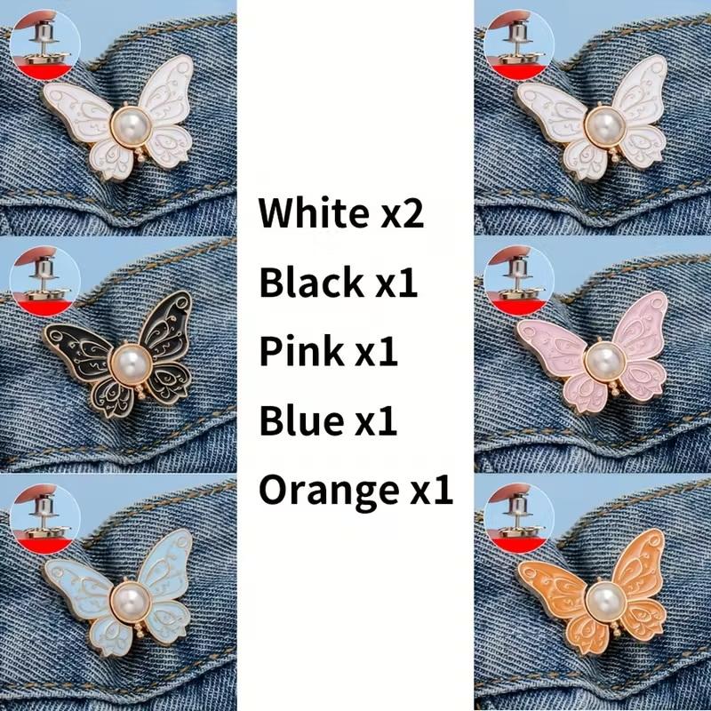 Pack Of 6, Three Colors, Butterfly-Shaped Waist-Cinching Buttons, Detachable, No-Nail-Seam Button Alteration For Jeans Waists.