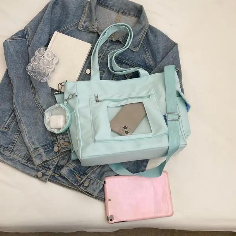 Nylon shoulder bag for women  casual and simple mummy bag  large capacity  solid color