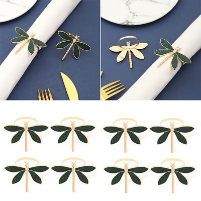 2/4Pcs Insect Napkin Ring Home Decoration Metal Napkin Ring New Green Oil Dripping Dragonfly Fashion Napkin Ring