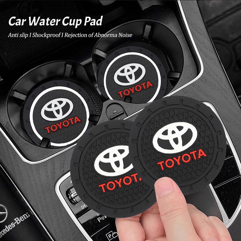 2Pcs Car Badge Coasters Silicone Non-Slip Water Cup Mat Drink Pad For Toyota 86 Mirai Supra Prado Alphard Crown Vellfire Sequoia