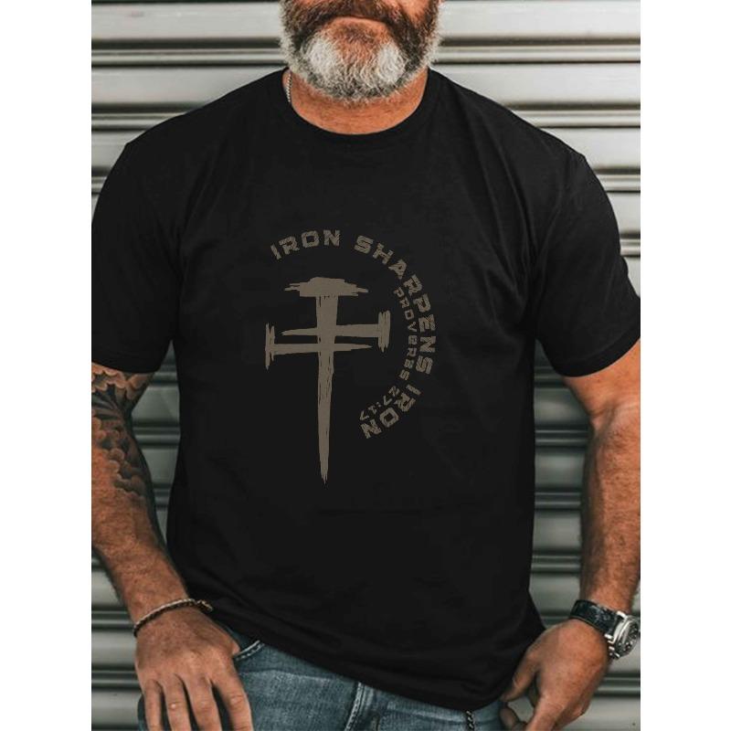 T-shirt con Stampa Ferro Cristiana, T-shirt in Cotone Girocollo, Micro Elasticizzata, Maniche Corte Regolari, da Uomo, Pullover Estivo per Adulti