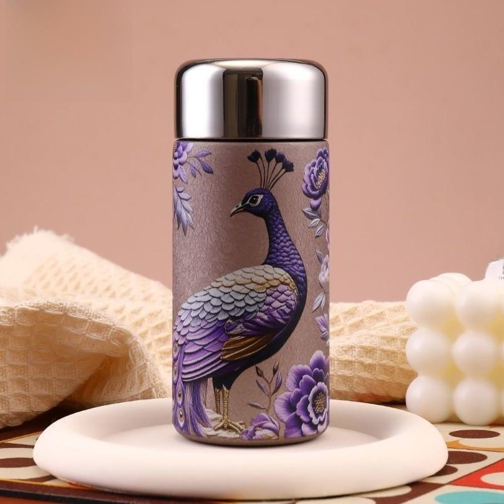 

Portable Chinese Style Vacuum Cup 240ML Peacock Pattern Insulated Cup High Capacity Insulation or Cooling Thermal Water Bottle 50ml