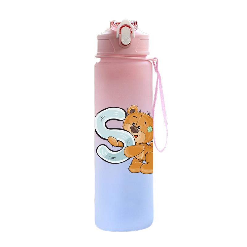 Cartoon Letter Printed Lovely A-Z 750ML Water Bottle Large Capacity Drinking Cup Portable Outdoor Sports Water Cup Children Gift