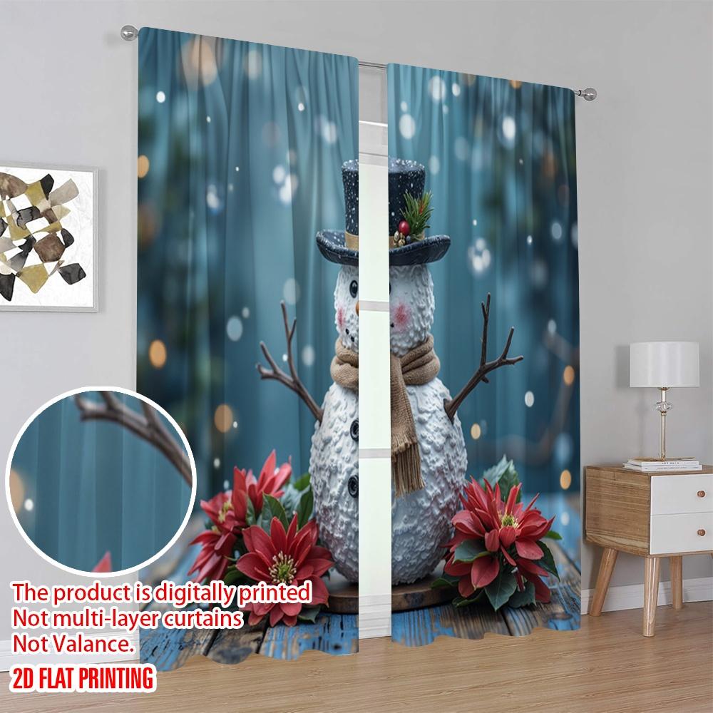 2pcs 2D flat printing Christmas Curtain With happy hats and scarves Polyester Without Electricity Festive Wall Decor Perfect for