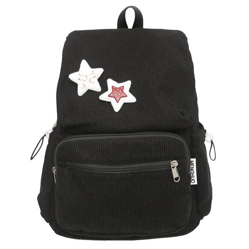 Corduroy big cover college style student schoolbag soft sister large capacity junior high school student star backpack