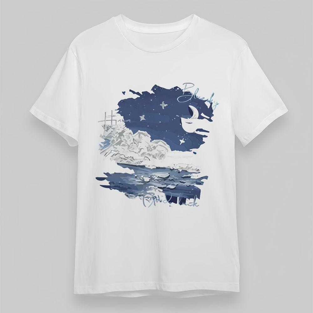 

Women s Comfy T-Shirt Night Sky Water Ripple Tee Short White Cotton Oversize XL