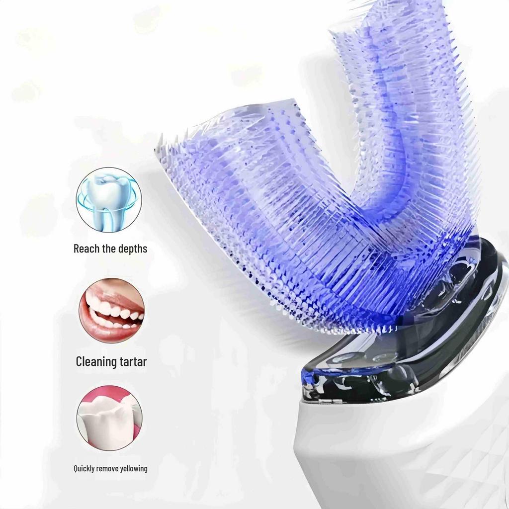 Adult U-Shaped Electric Sonic Toothbrush with Timer and Soft Silicone Bristles