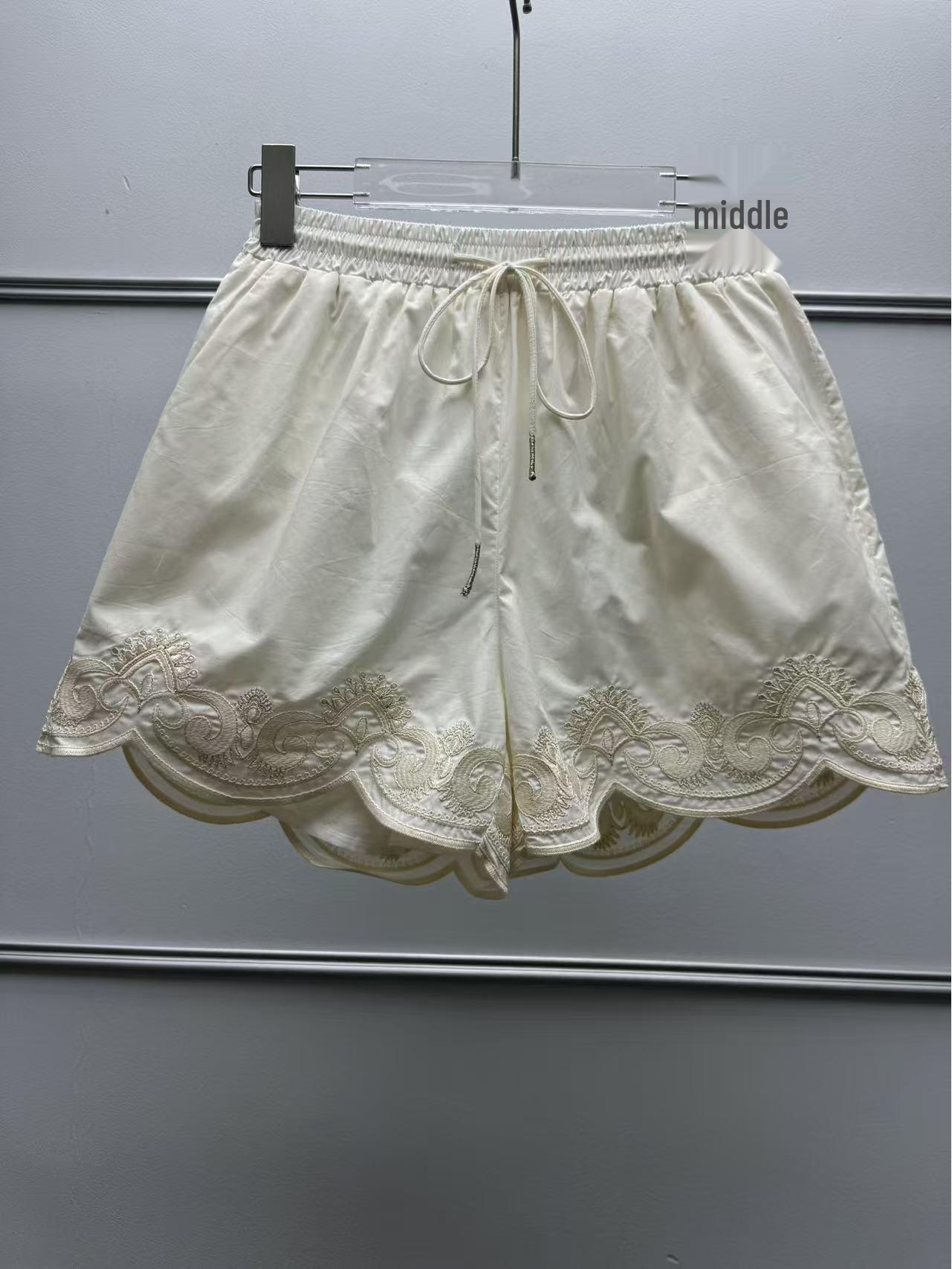 2026 Spring/Summer French Niche Embroidered Hollow-Out Cardigan & Lace-Up Shirt + Shorts Set S