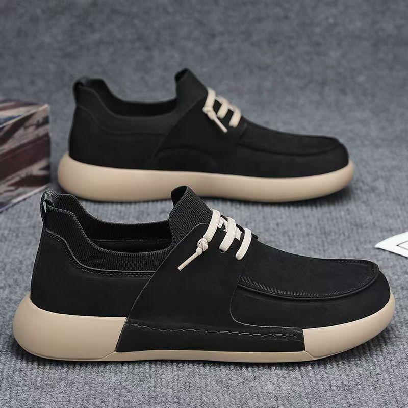 Men's lightweight one-pedal small leather shoes autumn and winter black fashion board shoes fashion sports and leisure shoes men's shoes