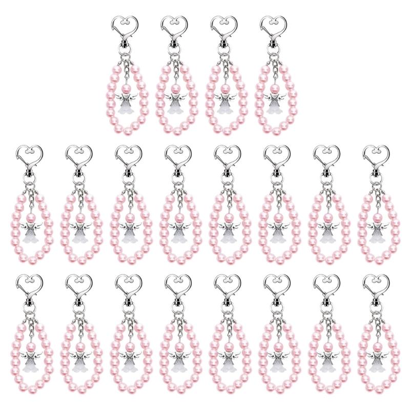 20pcs Guardian Angel Keychain Favor Party Keyring with Pearl Jewelry Women Bag розовый