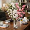 Long Artificial Cherry Blossom with Leaves Fake Flower Silk Cherry Blossoms Branch  Home Decoration