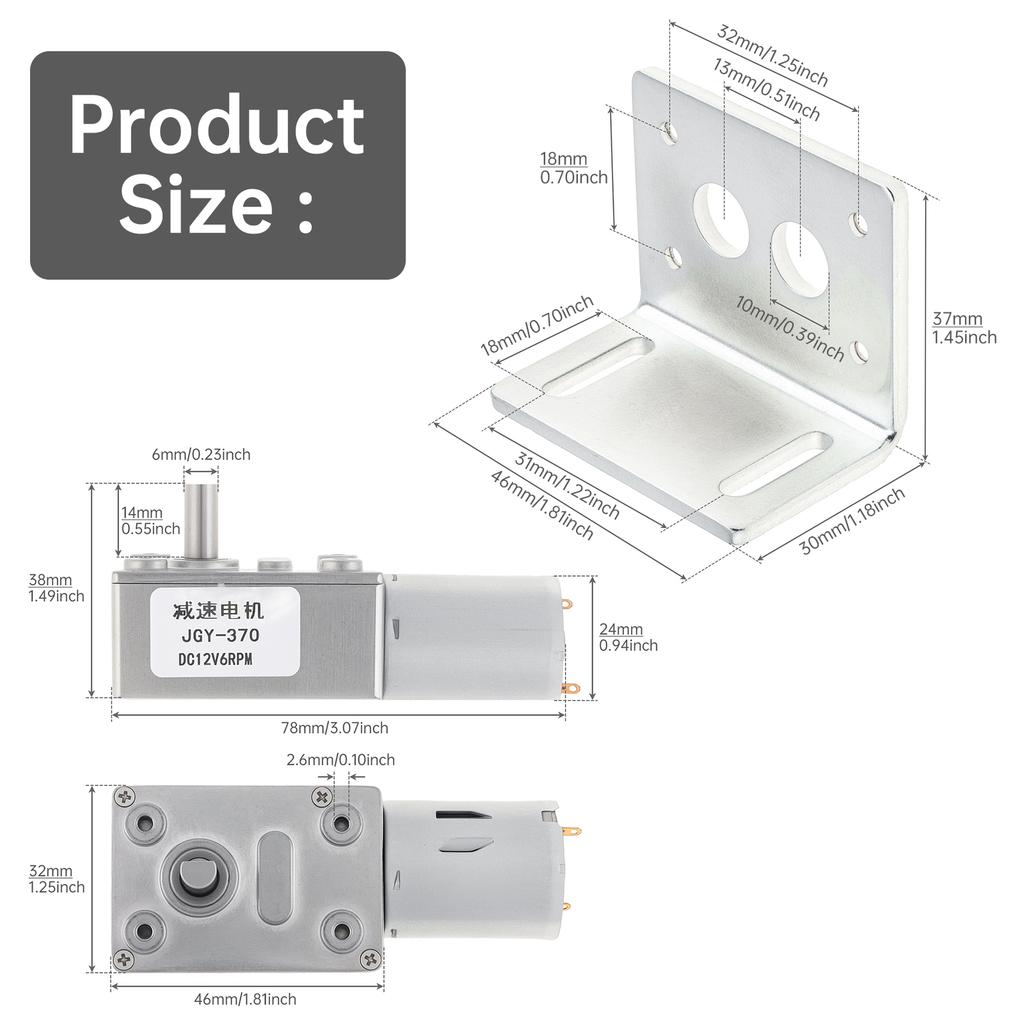 12V JGY-370 DC Schneckengetriebemotor Elektromotor Hohes Drehmoment Rotationsmotor mit Montagehalterung, Schneckengetriebemotor, 6 - 160 U/min