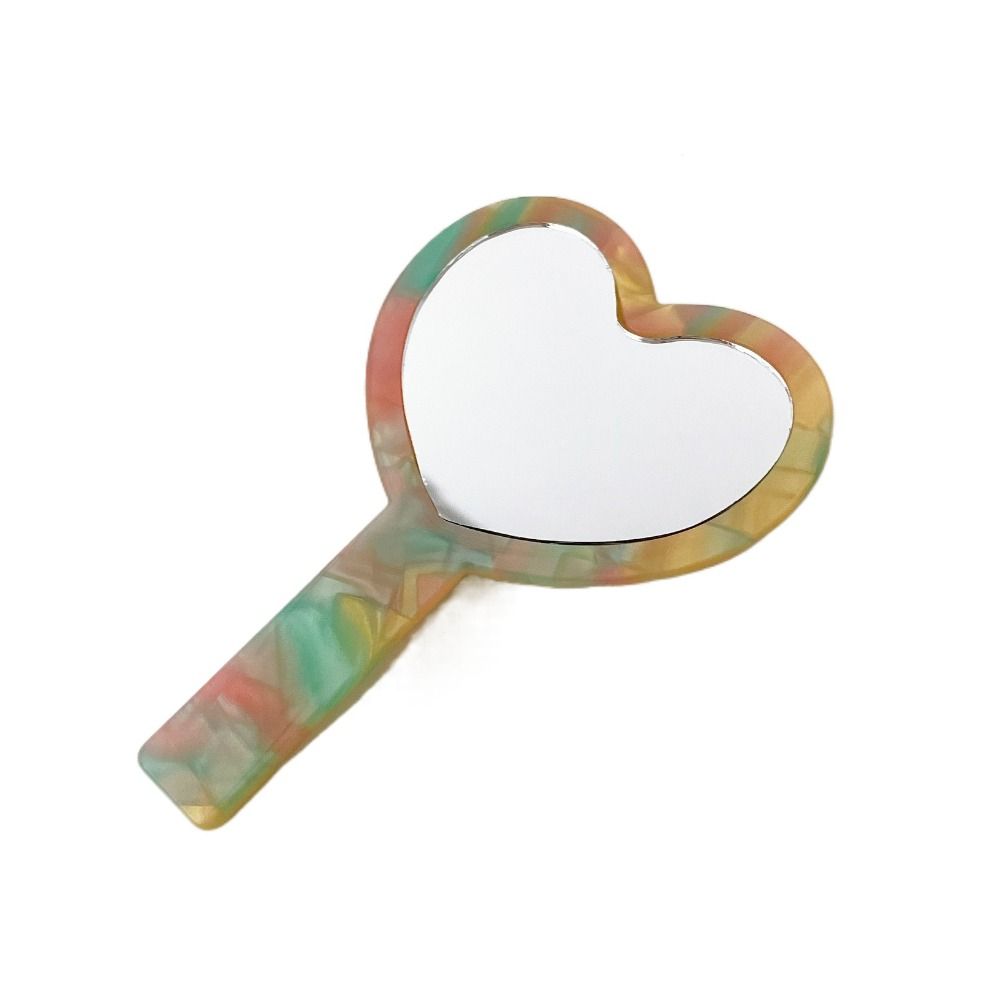 Heart Shape Handheld Mirror Acetic Acid Texture Dressing Mirror Creative Small Makeup Mirror  Woman