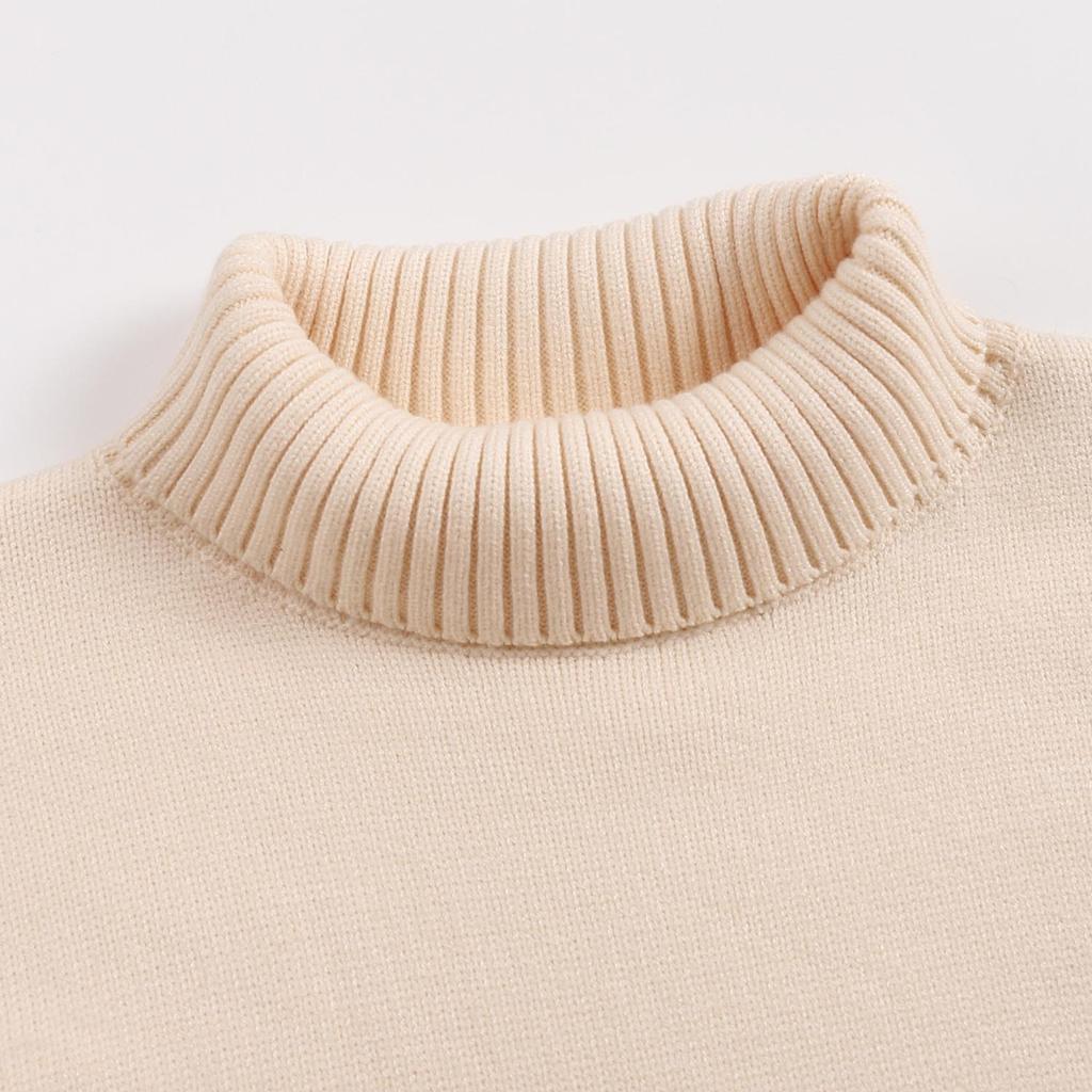 AMI 2025 Classic Couple's High Neck Same Color Flat Embroidered Small Heart Woolen Sweater