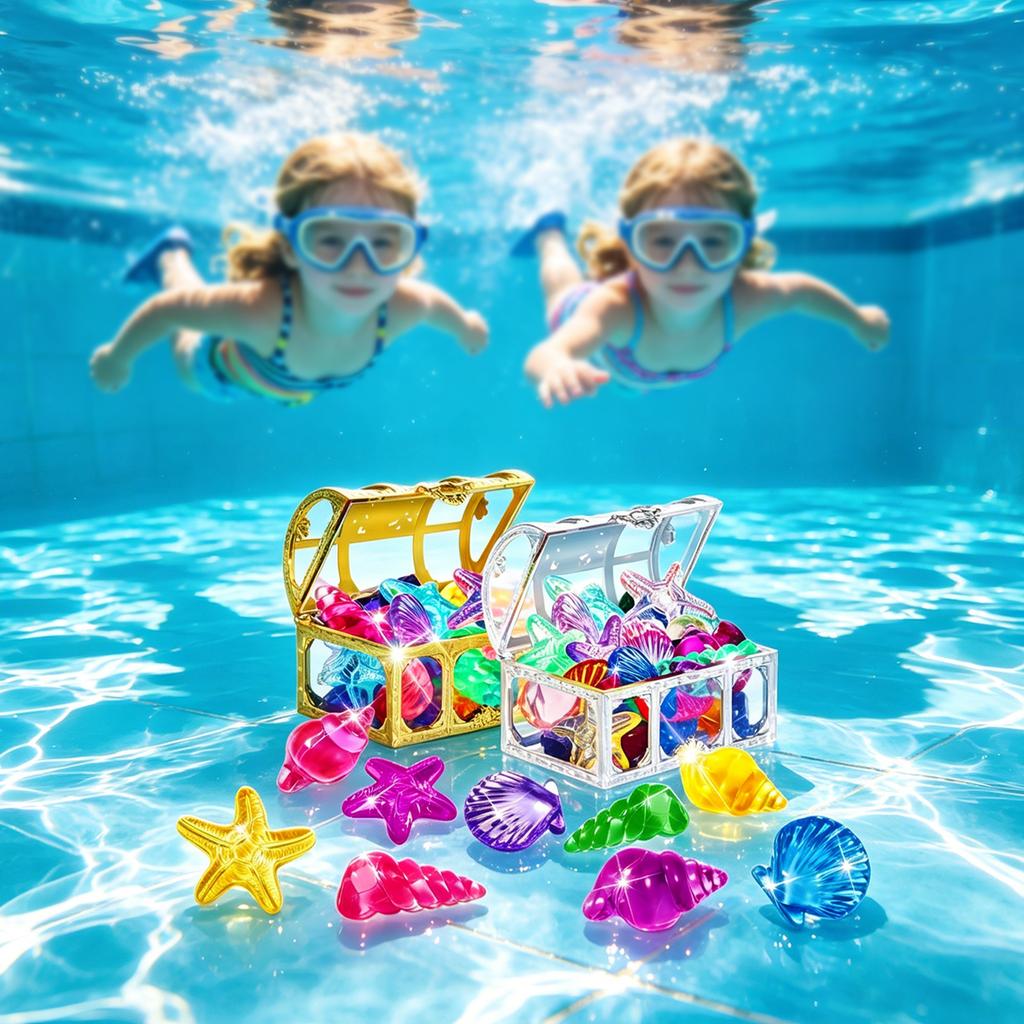 Summer-Appropriate Children's Pool And Diving Pool Toys, Diving Game Treasure Chest Toy Set.
