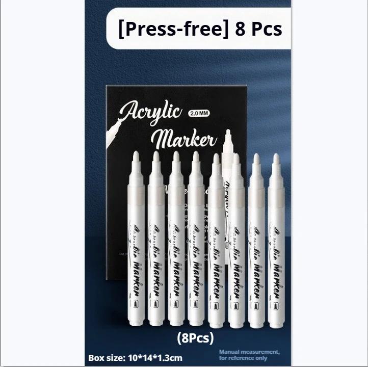 

8Pcs Waterproof Metal Marker 2mm Permanent White Paint Pen Art Painting Graffiti Pens Fabric Wood Stone Tire Leather Marker