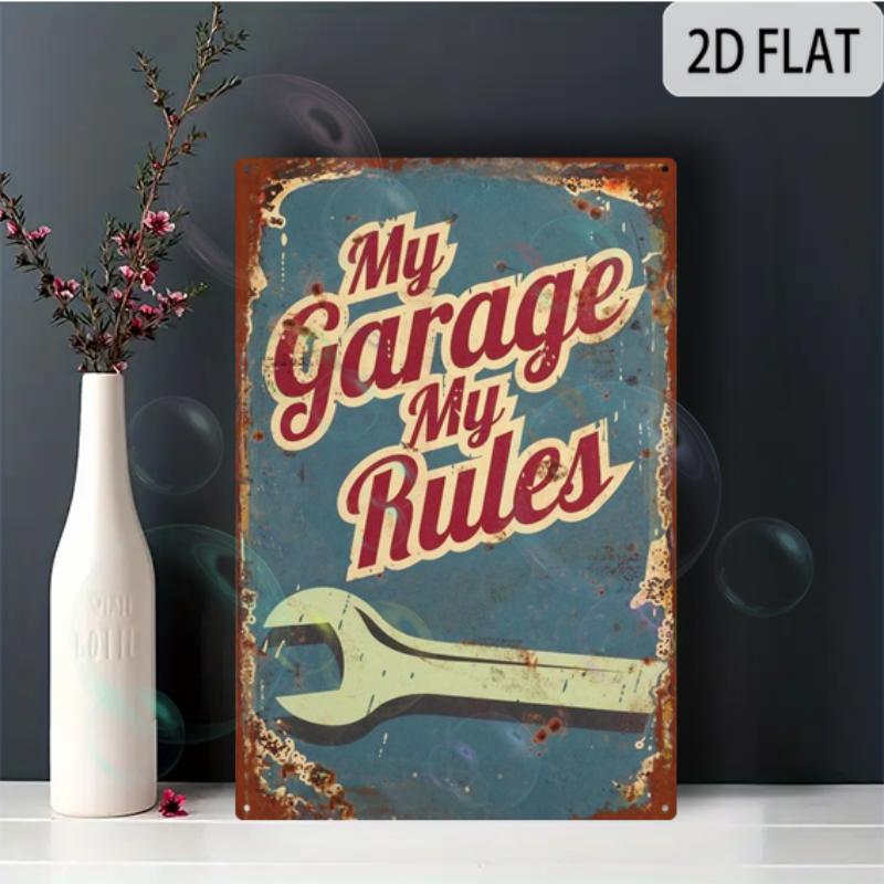 2D Flat Aluminum Sign 8x12 Sign  MY GARAGE MY RULES  Durable Outdoor Aluminum Sign for Business And Parking Regulations 20x30cm（7.8x11.8inch）