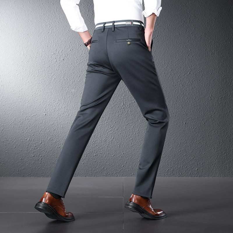 2024 Summer Thin Men'S Casual Pants Straight Leg Loose Western Pants Ice Silk Elastic Drop Business Long Pants