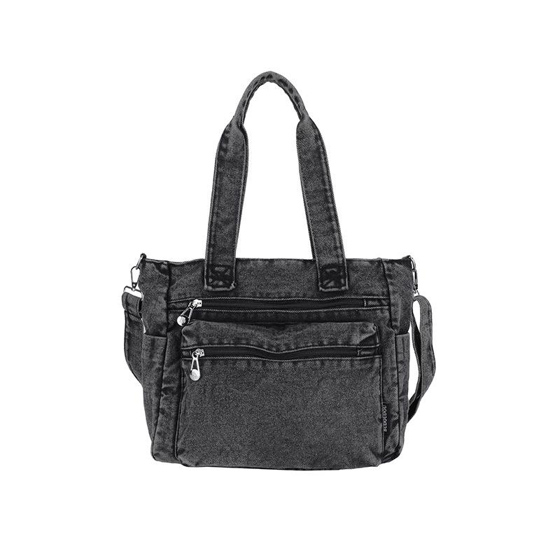 

Джинсовая сумка большой вместимости Женская наплечная сумка-тоут Сумка кроссбоди чёрный