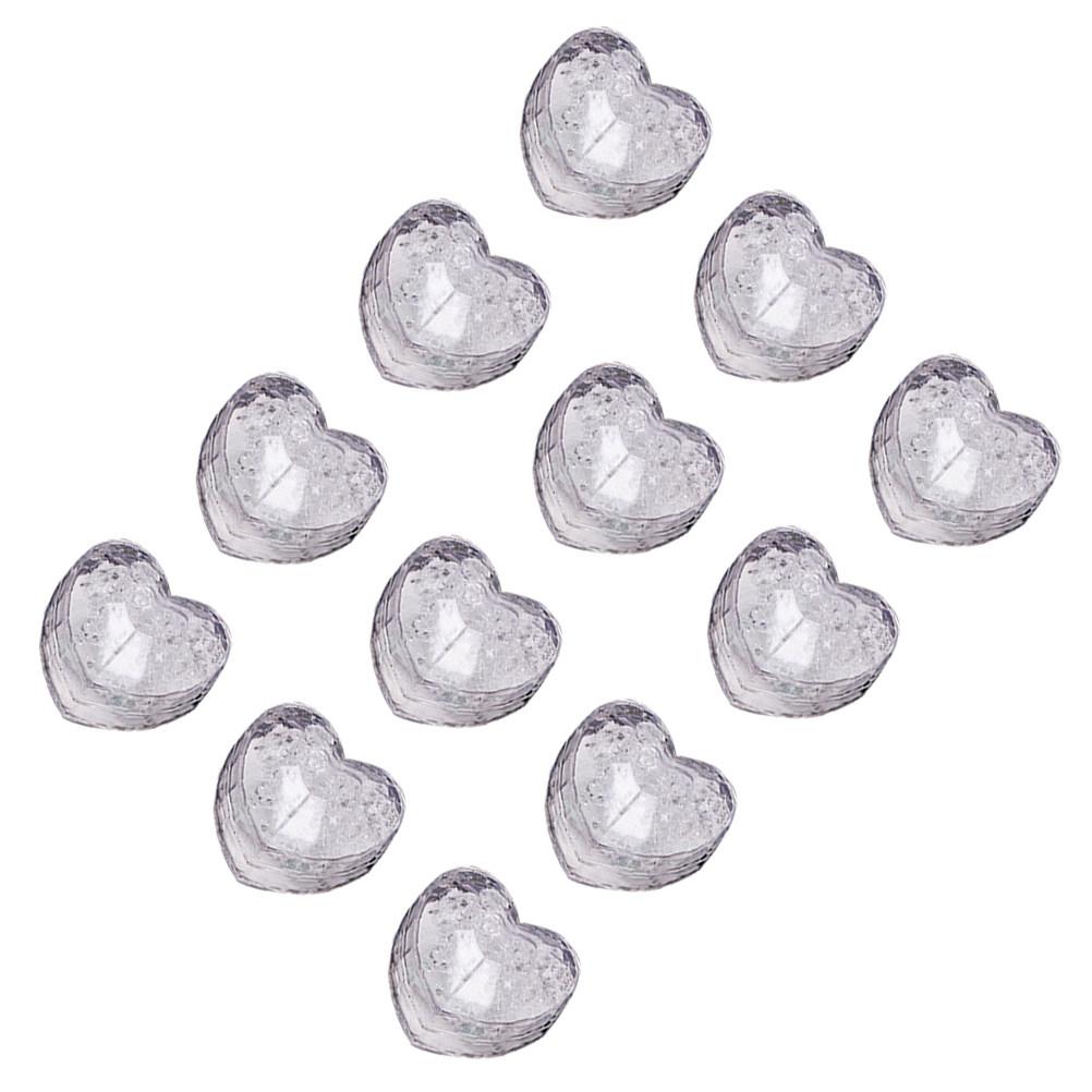 12Pcs Transparent Square Jelly LED Heart Lights Water Induced Flashing Ice Cubes for Wine Cocktails Party Bar Club Wedding