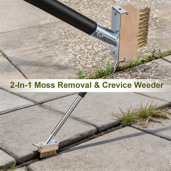 Weed Eater Crack Cleaner Manual Crevice Weeding Tool with Stainless Steel Handle Adjustable Height Moss Remover Brush