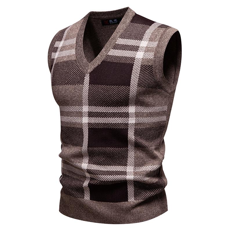 2025 Men's Autumn/Winter V-Neck Grid Knit Pullover Vest
