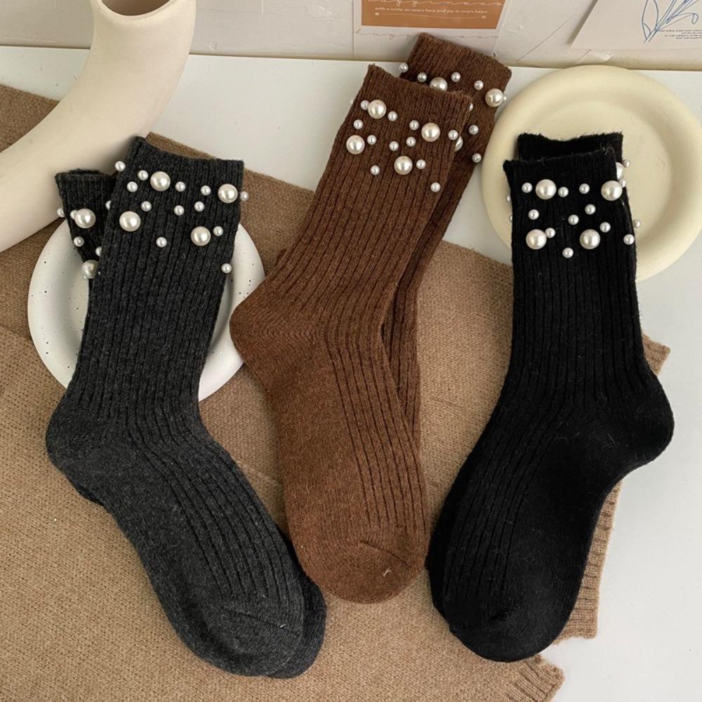 Solid Color Mid-Tube Socks Thicken Women Socks New Warm Socks  Winter