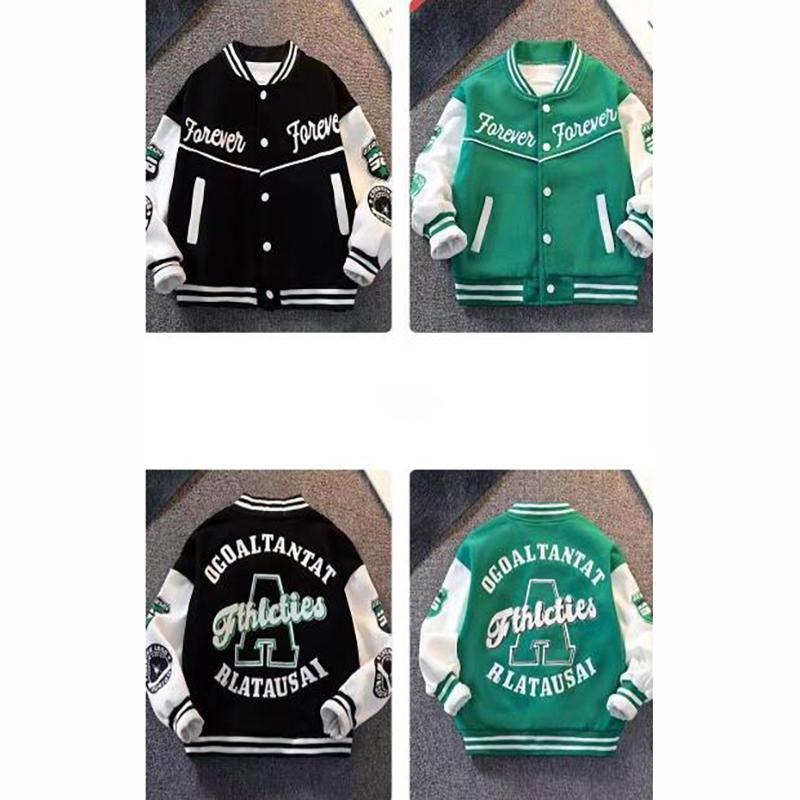Veste de baseball printemps-automne, vêtements noirs et verts pour adolescents, manteaux matelassés en coton, veste bombardier pour enfants, vestes pour petits enfants, filles et garçons