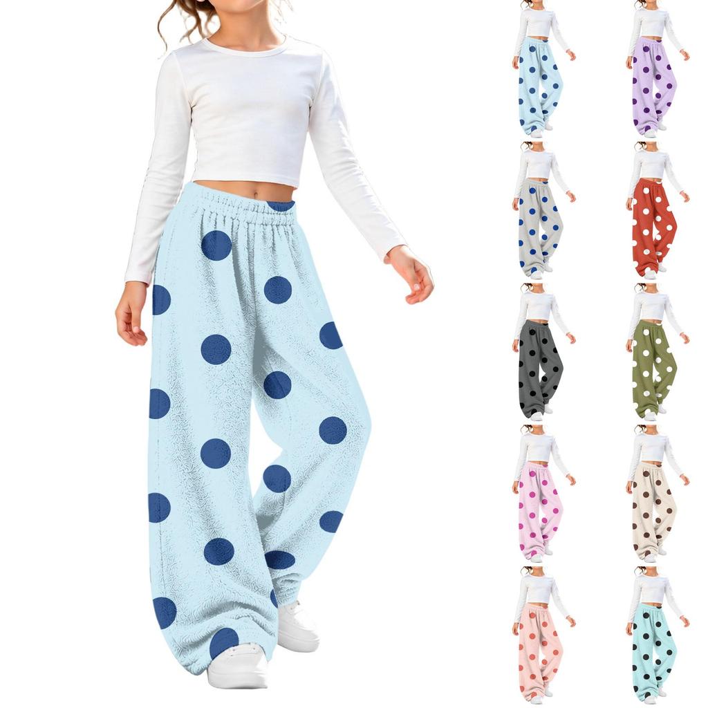 Mädchen Flanellhose mit Polka-Dot-Print Warm Lockerer Schnitt für Herbst und Winter Freizeitkleidung