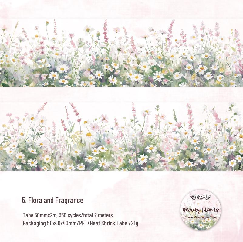 Twilight PET Tape: Green Notes & Plant Collage Stickers - 6 Styles for Bullet Journals & DIY Decor