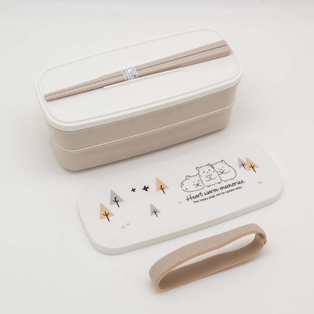 OSK Hamster Lunch Box Light Pink 340ml 300ml Two-Tier (with Divider) PW-28K (Top) (Bottom)