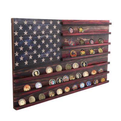 7-reihiger Münzständer aus Holz, rechteckig, Herausforderung, US-Flagge, Sammlerstück, Büro, Gedenkmünze