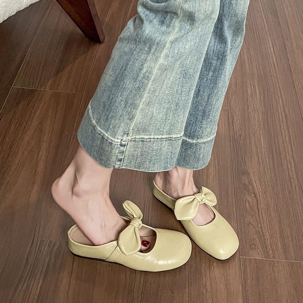Inwardly Height-increasing Toe Cap Shoes Half-slippers for Women One-legged French Bow Sandals