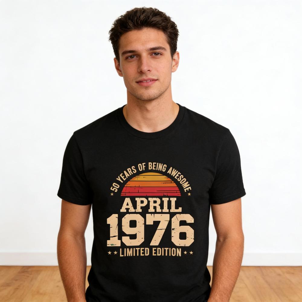 April 1976 Birthday Shirt Vintage 50 Years of Being Awesome Tee Limited Edition Retro Birthday Gift Tshirt Men Unisex Cotton ... S разноцветный