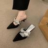 Fashion 2024 Summer Women Pointed Toe High Heels Sandals Bowknot Fashion Flower Woman Shoes Slingback Woman Slippers