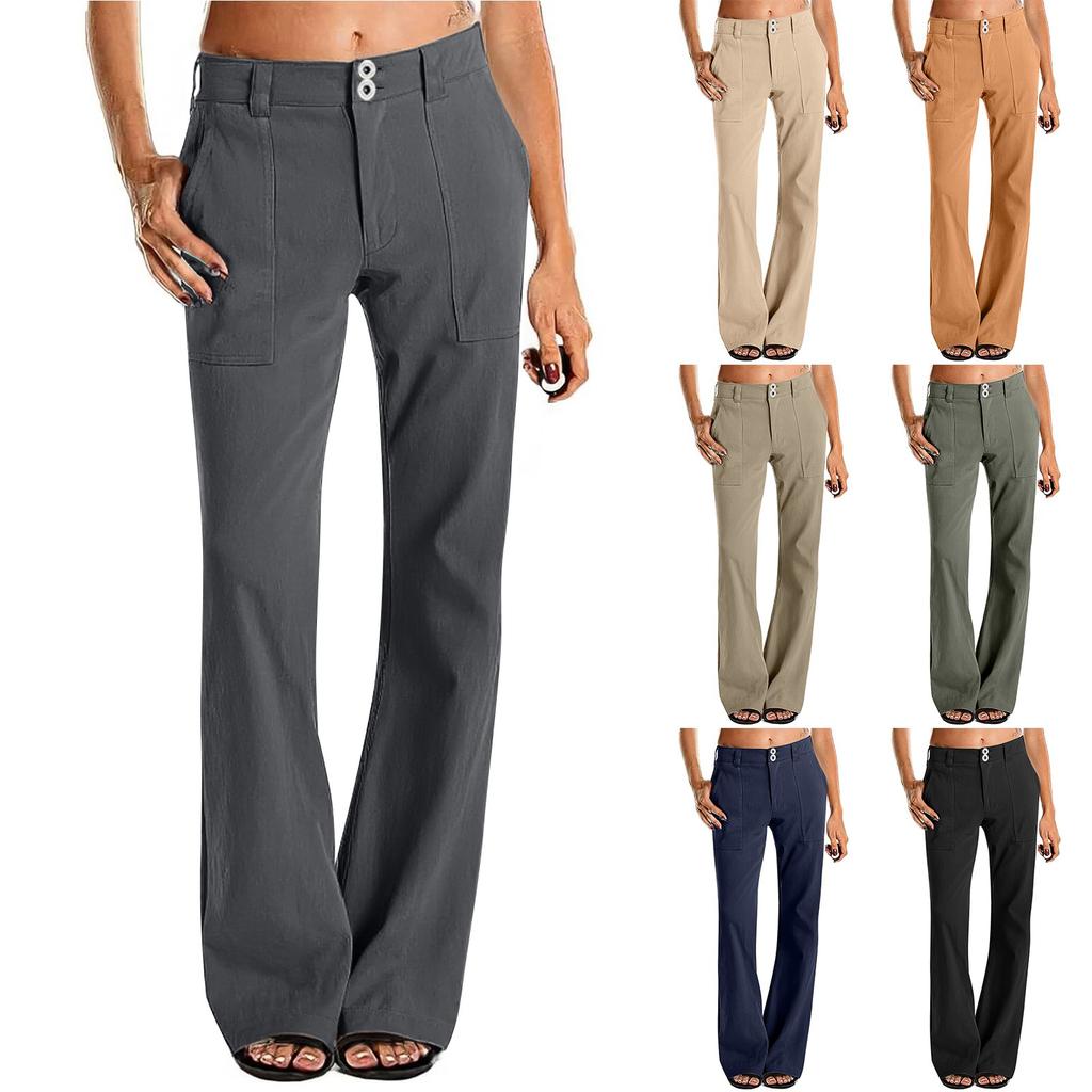 Women's Wide Leg Cargo Pants Flare Pants For Women Double Button Mid Waist Pants Trendy Fashion Casual Pants