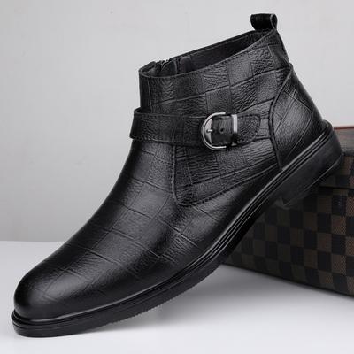 Fashion Brand Warm Autumn/winter Cowhide Ankle Zipper Boots Fashion Embossed Patterns Good Quality Business Genuine Leather Dress Shoes