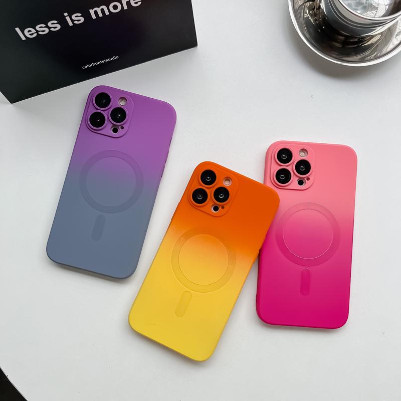 Luxury Magsafe Wireless Charge Gradient Pattern Phone Case For iPhone 15 14 13 12 11 Pro Max Plus Magnetic Silicone Bumper Cover