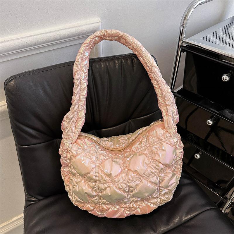 Contemporary Lightweight Cloud Bag With Stylish Ruffles And Convenient Mobile Pocket Pink