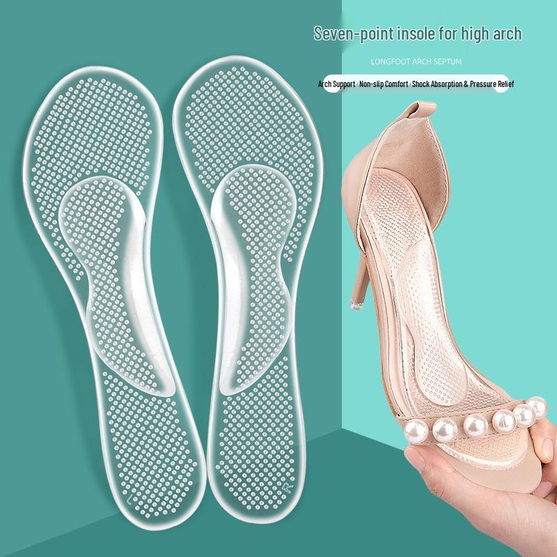 Long Gel Invisible High Heel Half-Size Insoles for Women, Flat Feet Sandal Insoles for Arch Support and Massage, Seven-Point Design