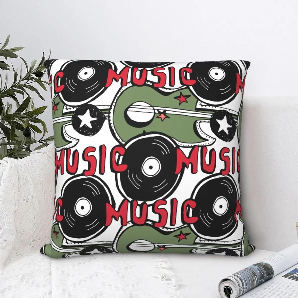 Rock N Roll Punk Stars Płyty Winylowe Gitary Poszewka na Poduszkę Pokrowiec na Poduszkę Zabawna Dekoracja na Zamek Błyskawiczny Poszewka na Poduszkę do Domu