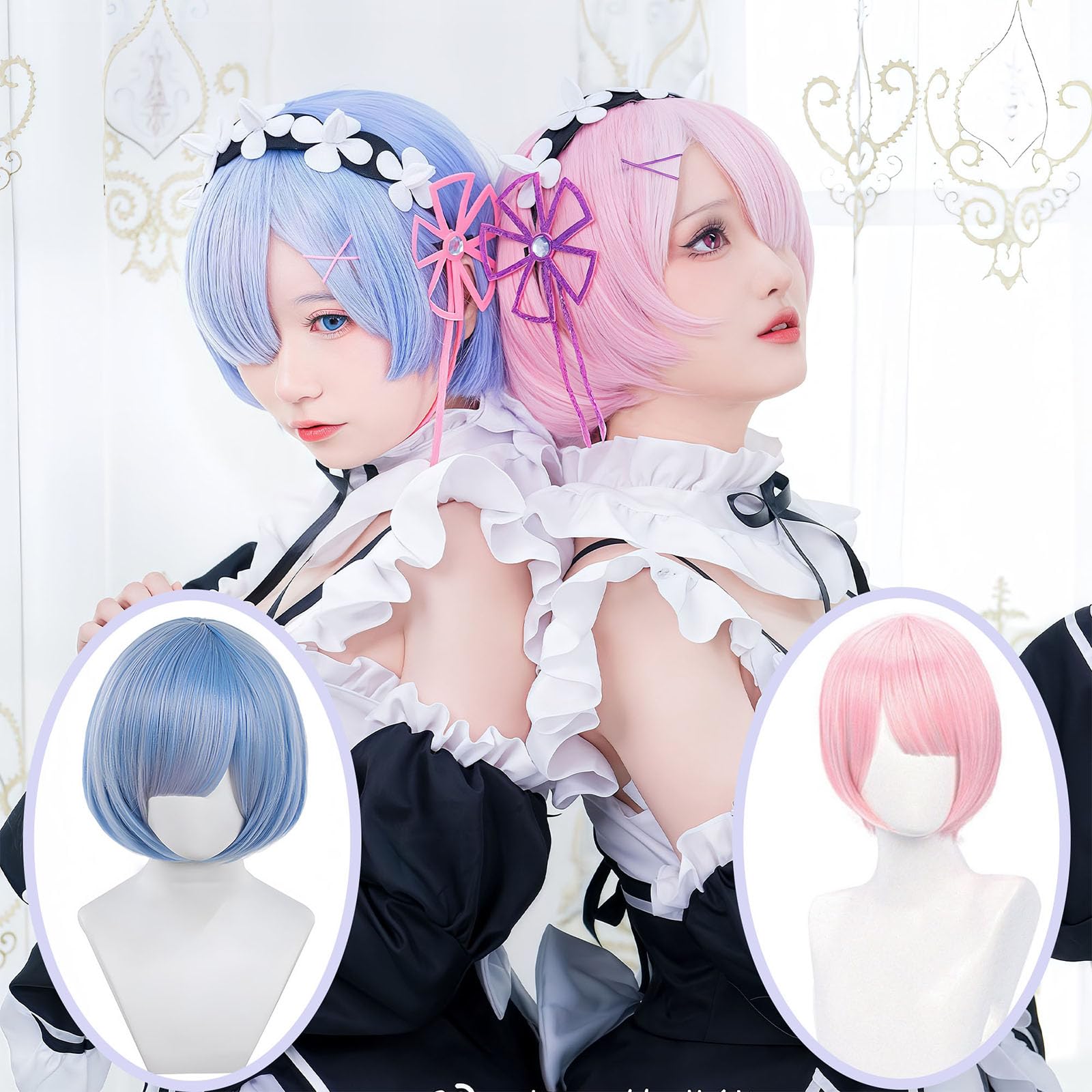

Life in Another Cosplay Rem Costume Disguise Wig with Perfect for and School Festivals ReZERO -Starting World- Wig, & Ram, Heat-Resistant Wig,