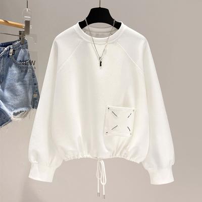 Felpa con cappuccio con ricamo da donna, tinta unita, girocollo, manica lunga, casual, ampia, primaverile