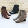 Vivian Fashion Square Toe Tortoiseshell Buckle Belt Short Boots in Black