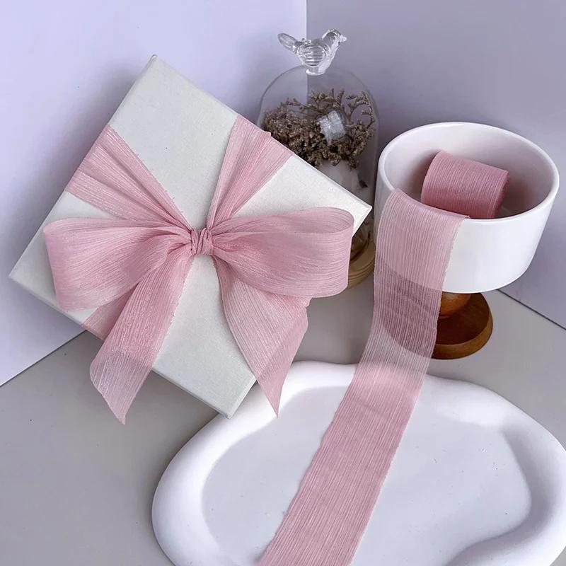 Silver Sparkling Yarn Ribbon Chiffon Wedding Wrinkle Mesh Accessories Bright Silk Wrinkle Gift Box Flower Bundle Packaging