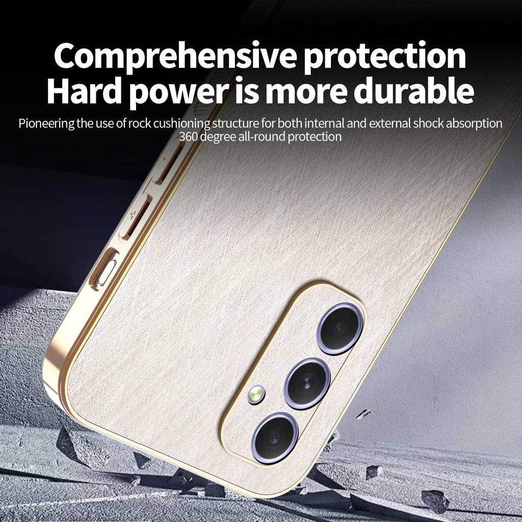Złote Etui z Teksturą Jedwabiu i Powłoką Skórzaną Samsung Galaxy S26 S25 Edge S24 S23 S22 Ultra Plus FE A16 A54 Galwanizowane Wytrzymałe Pokrowiec