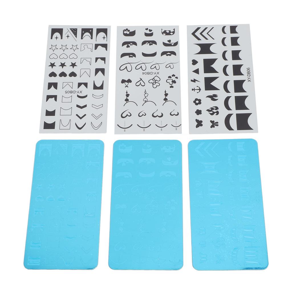 3 Set Nail Art Stamping Plates Stainless Steel Protective Blue Film Different Patterns Fingernails T