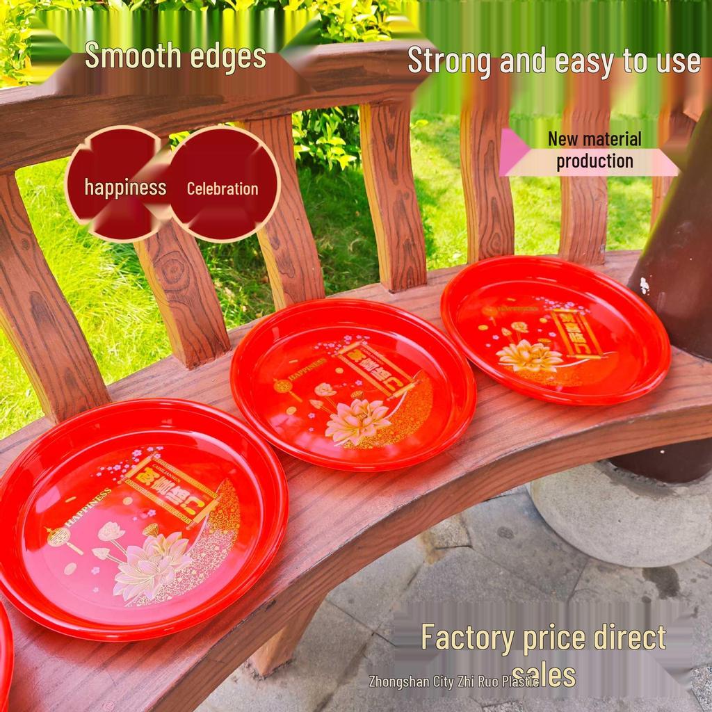 Double Happiness Wedding Candy Dish: Red Round Plate for Ancestor Worship and Celebrations