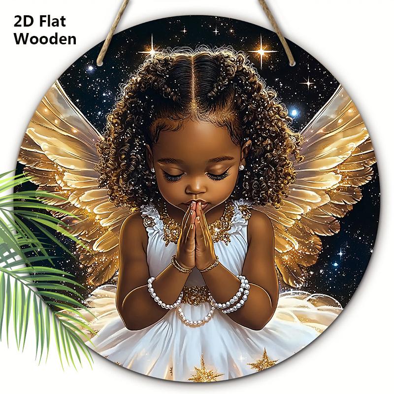 

Деревянная табличка «Черный ангел с золотыми крыльями» - Круглая табличка «Ангел» для декора на дверь или стену - Идеальное домашнее подвесное украшение 20cm//7.87in чёрный